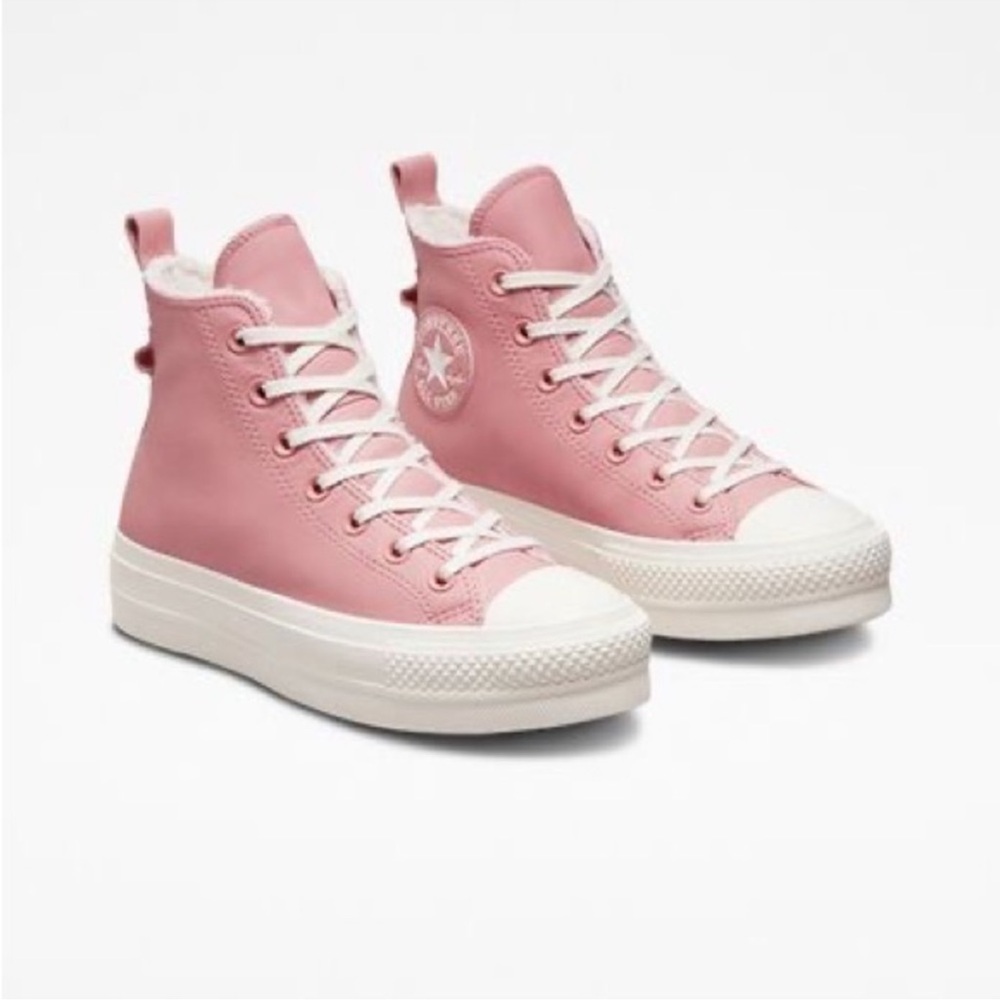 Converse Women's Blush Pink High-Top Platform Sherpa Lined Leather Sneakers